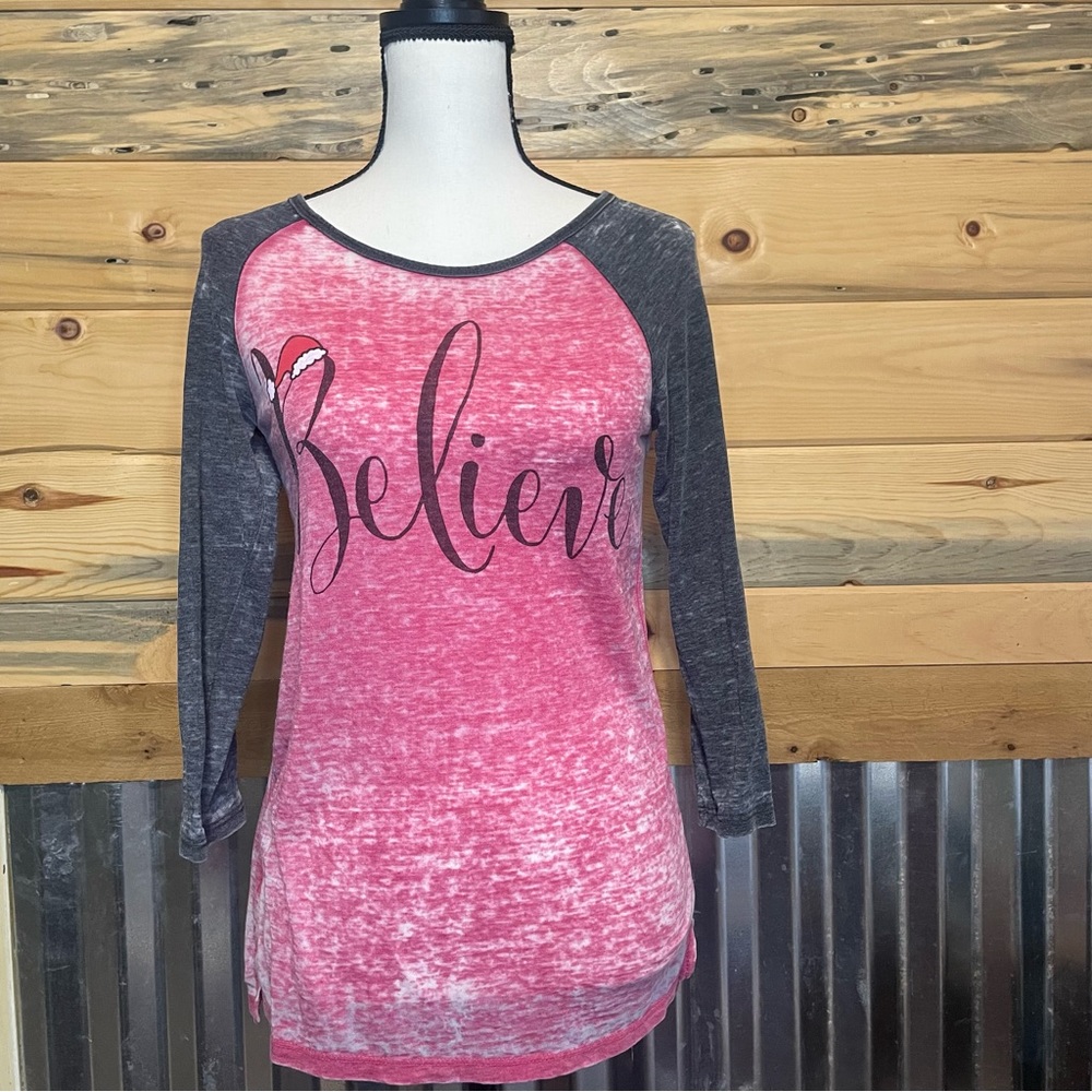 Long sleeve Christmas shirt: “Believe”